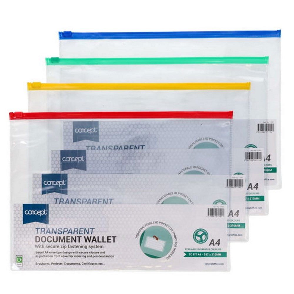 Concept A4 Zip Wallet - Assorted Zip Colour