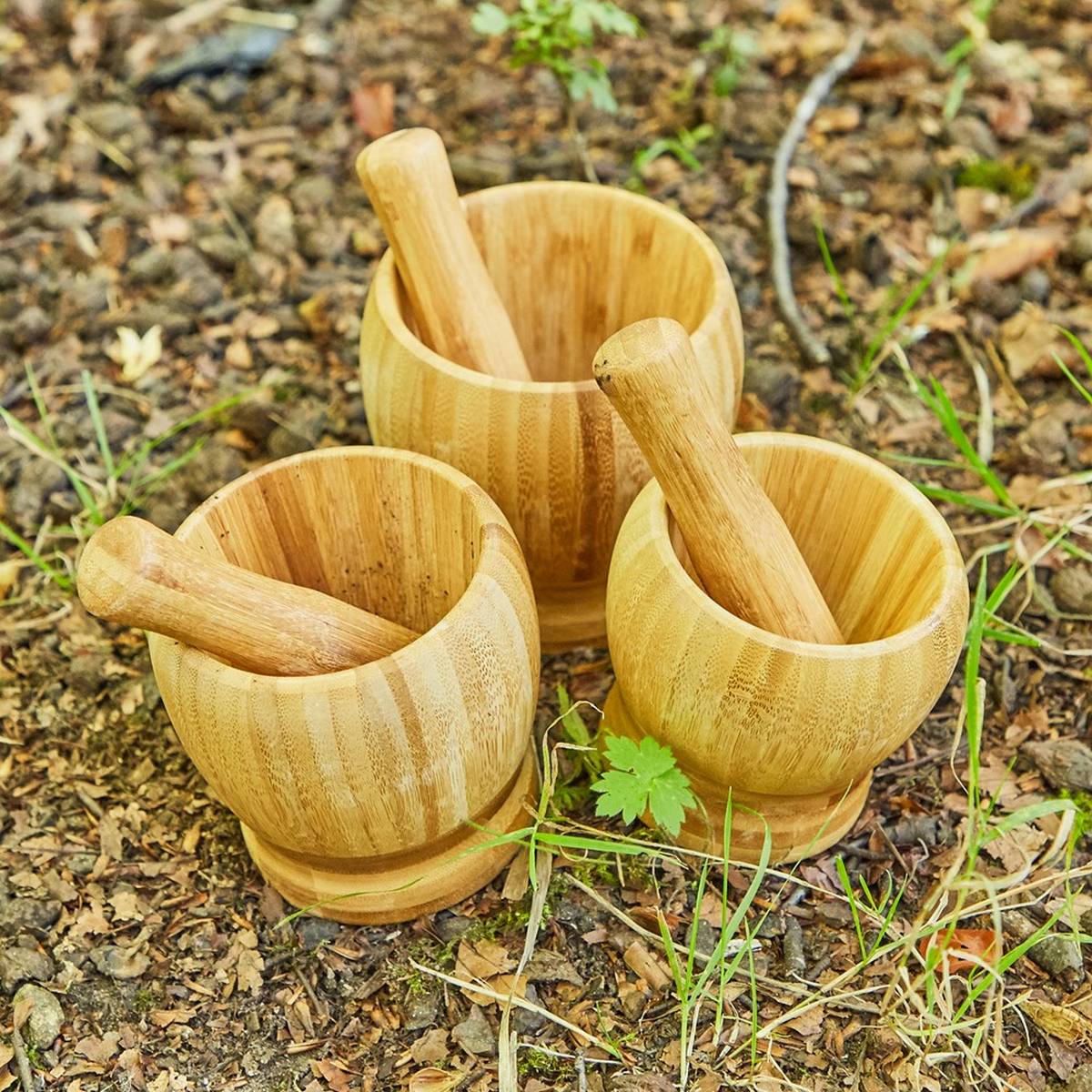 Wooden Pestle Mortar - 3pk