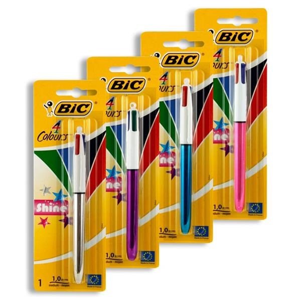 Bic 4 Colour Ballpoint Pen - Shine (Carded) 4 Asst - ABC School Supplies