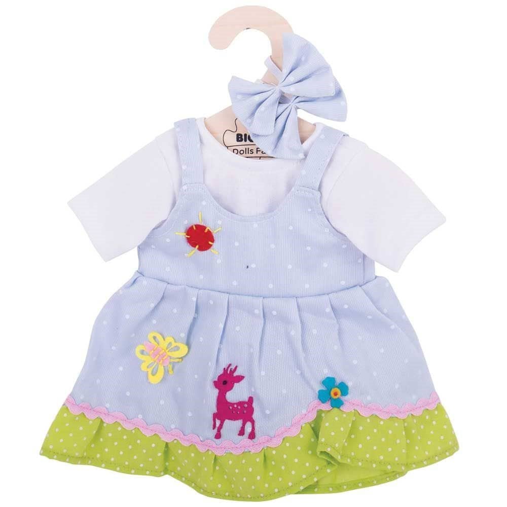 Blue Spotted Dress With Deer (For 38Cm Doll) - ABC School Supplies