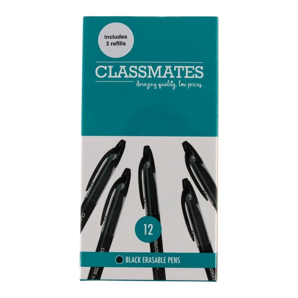 Classmates Erasable Rollerball Pen - Black - Pack Of 12 - ABC School Supplies