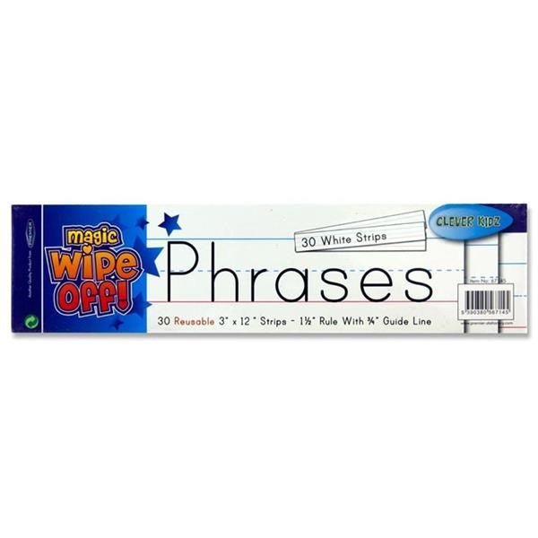 Clever Kidz Wipe-Off Reusable Phrase Strips 3″X12″ – White Pack Of 30 - ABC School Supplies