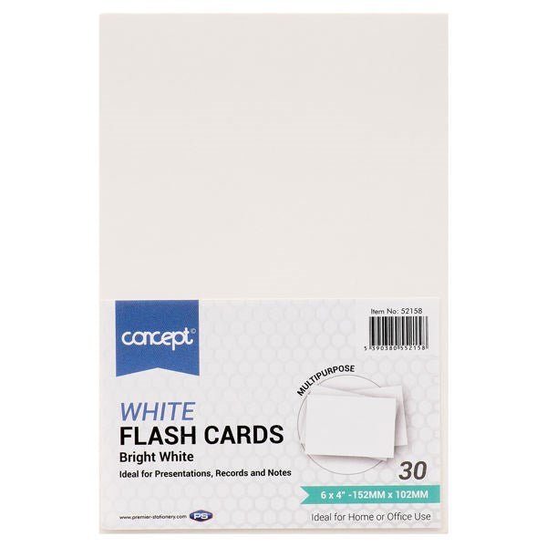 Concept 6" X 4" White Flash Cards Pack Of 30 - ABC School Supplies