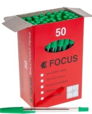 Focus Ball Point Pen - Med Green 50 Box - ABC School Supplies