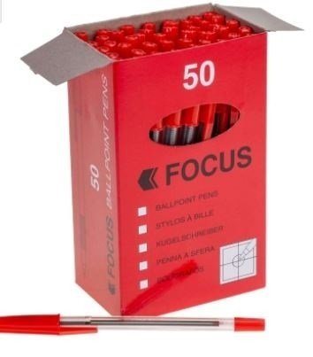 Focus Ball Point Pen - Red 50 Box - ABC School Supplies