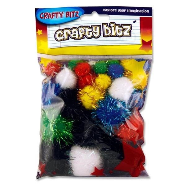 Glitter Pom Poms Assorted Pack Of 30 (Small) - ABC School Supplies