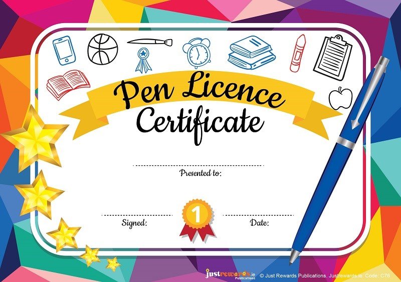 Just Rewards Certificates Pen Licence - ABC School Supplies