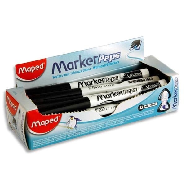 Maped Black Dry Wipe Markers Pack of 12 - ABC School Supplies