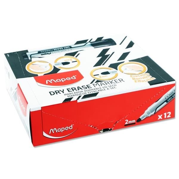 Maped Jumbo Bullet Tip Dry Erase Marker Pack Of 12 Black - ABC School Supplies