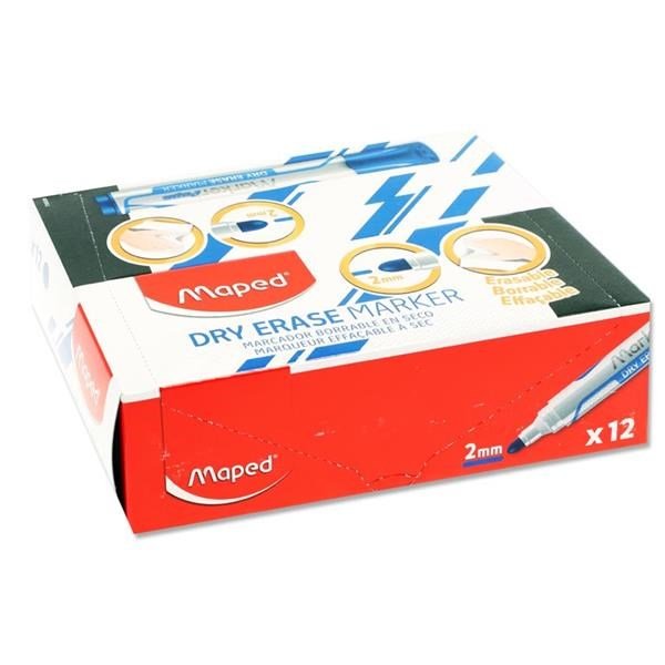 Maped Jumbo Bullet Tip Dry Erase Marker Pack Of 12 - Blue - ABC School Supplies