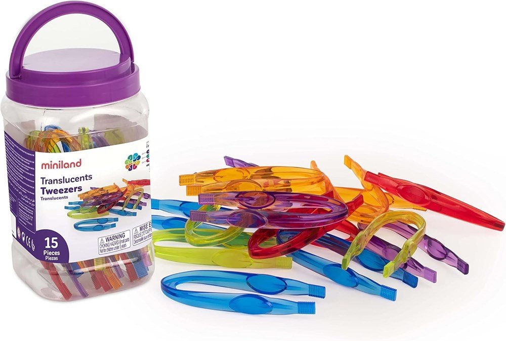 Miniland Translucent Tweezers Tub of 15 - ABC School Supplies