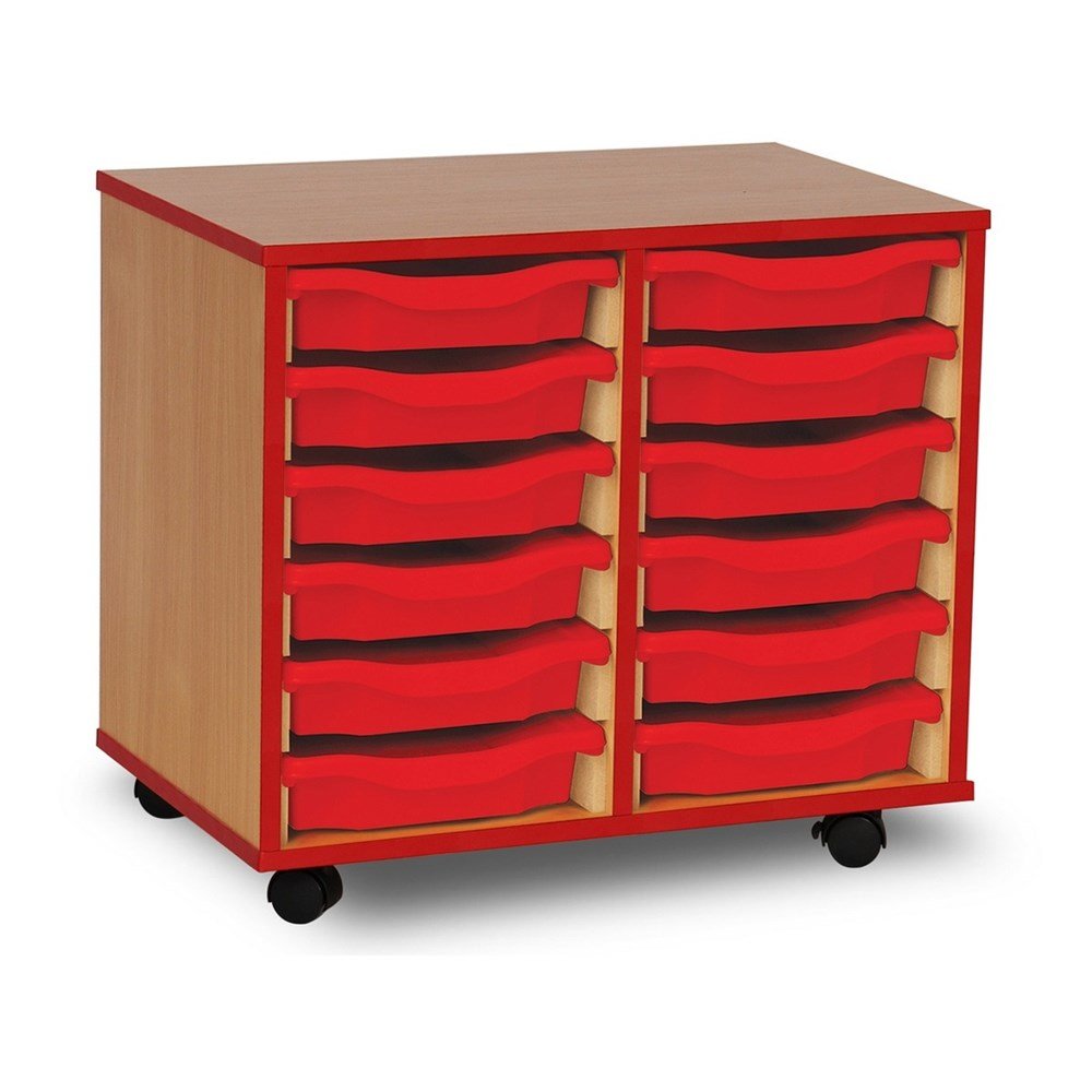 Monarch 12 Tray Single Tray Storage Unit with Red Coloured Edges - ABC School Supplies