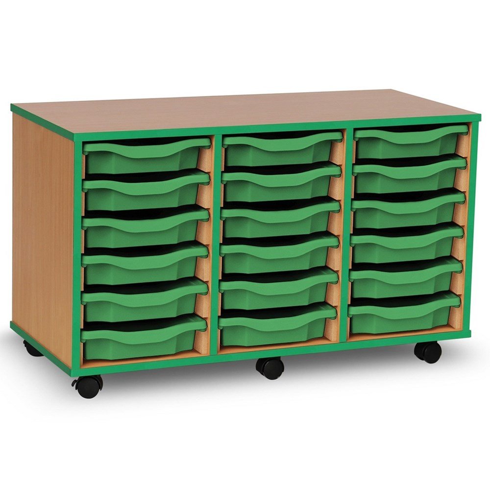 Monarch 18 Tray Single Tray Storage Unit with Green Coloured Edges - ABC School Supplies