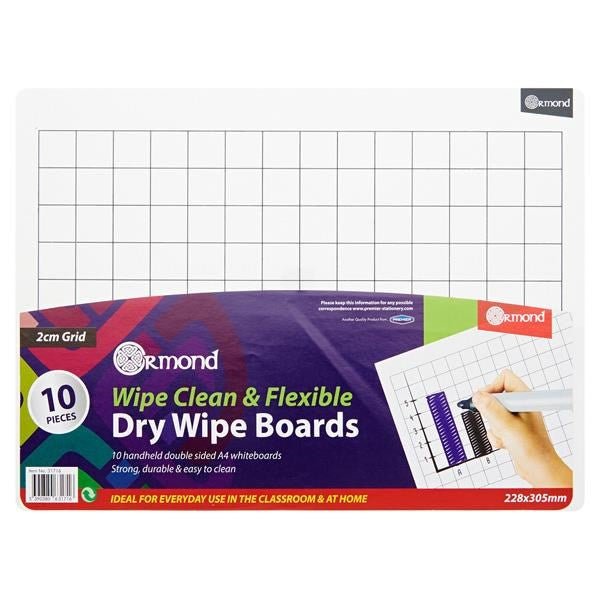 Ormond A4 2cm Grid Whiteboards Pack Of 10 - ABC School Supplies