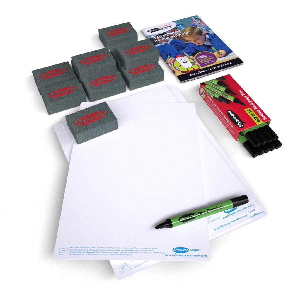 **Plain Drywipe Boards, Pens & Erasers (10 of Each) - ABC School Supplies