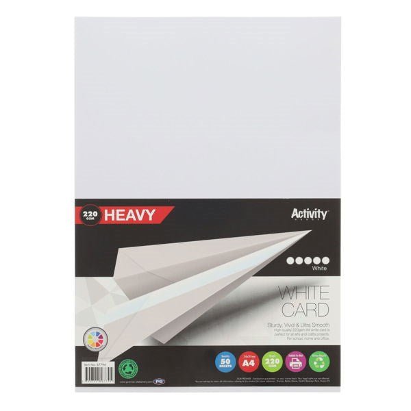 Premier A4 Heavy Duty White Card 220Gsm (Pack Of 50 Sheets) - ABC School Supplies