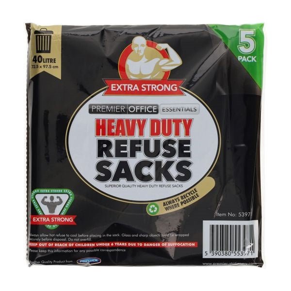 Premier Heavy Duty Refuse Sacks Pack Of 5 - ABC School Supplies