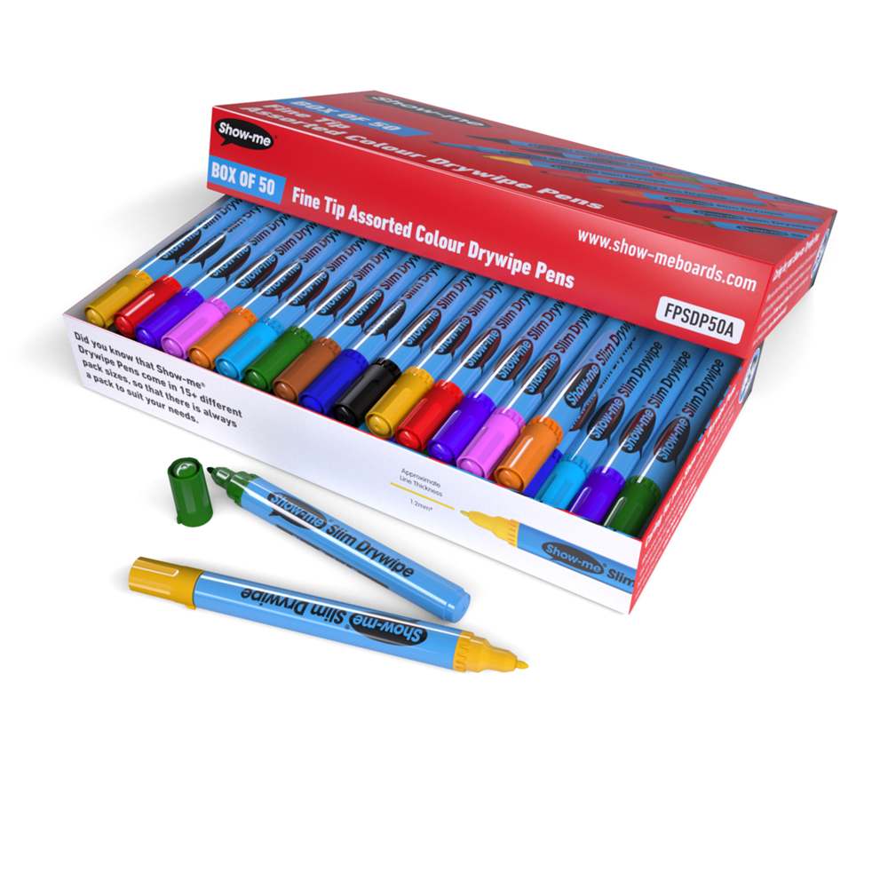 Show - Me Drywipe Pen, Slim Barrel, Fine Tip - 8 Assorted Colours - ABC School Supplies