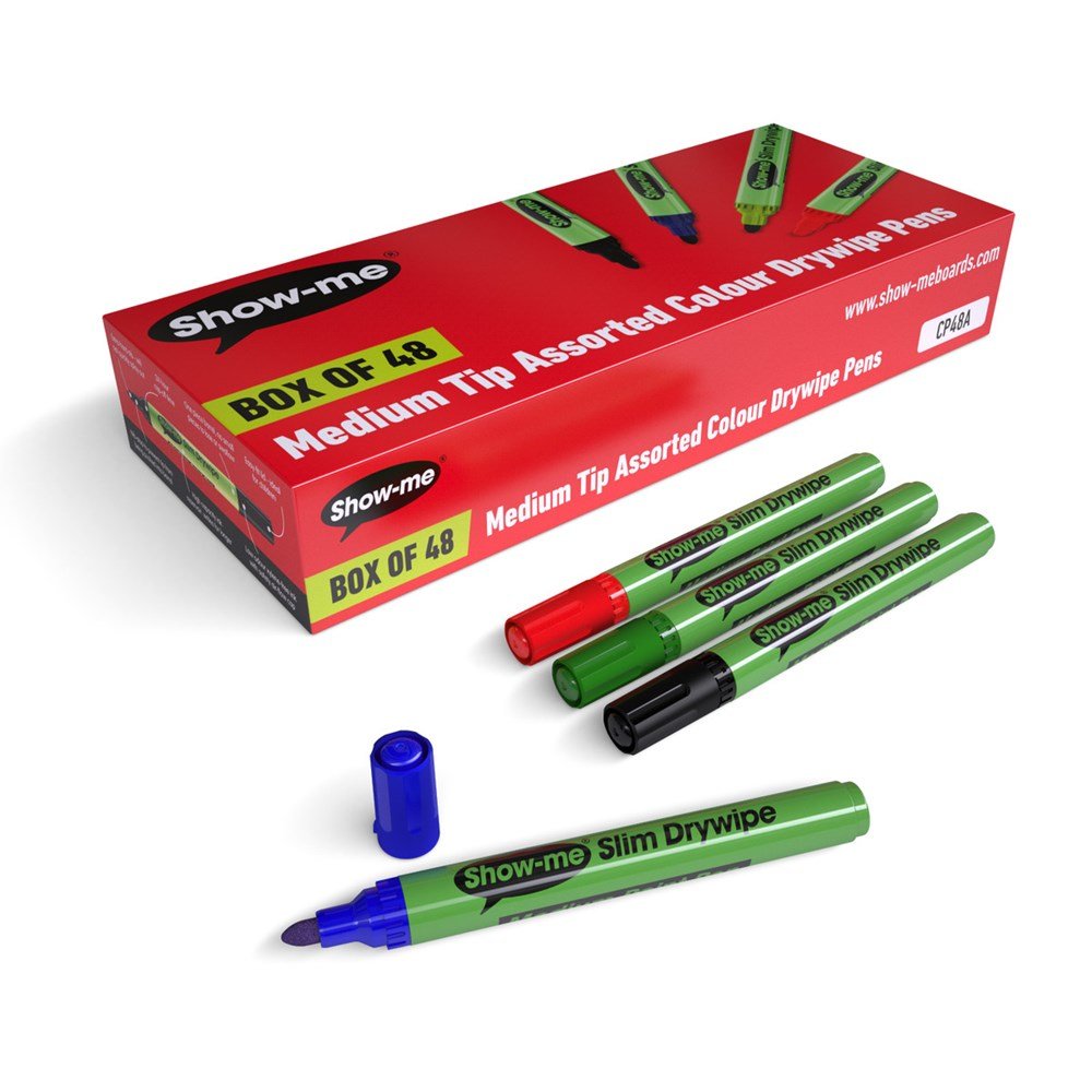 Show - Me Drywipe Pen, Slim Barrel, Medium Tip - Assorted (4 Colours) - ABC School Supplies