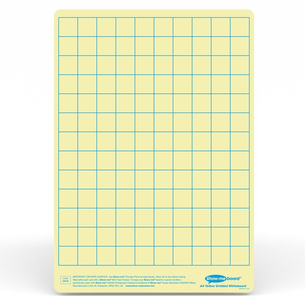 Show - Me Tinted Drywipe Board - Gridded/Plain - Yellow Pack of 5 - ABC School Supplies