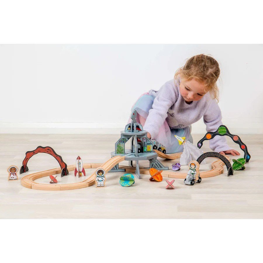 Space Train Set Kids Wooden Toy Railway 40 Pcs Themed Playset - ABC School Supplies