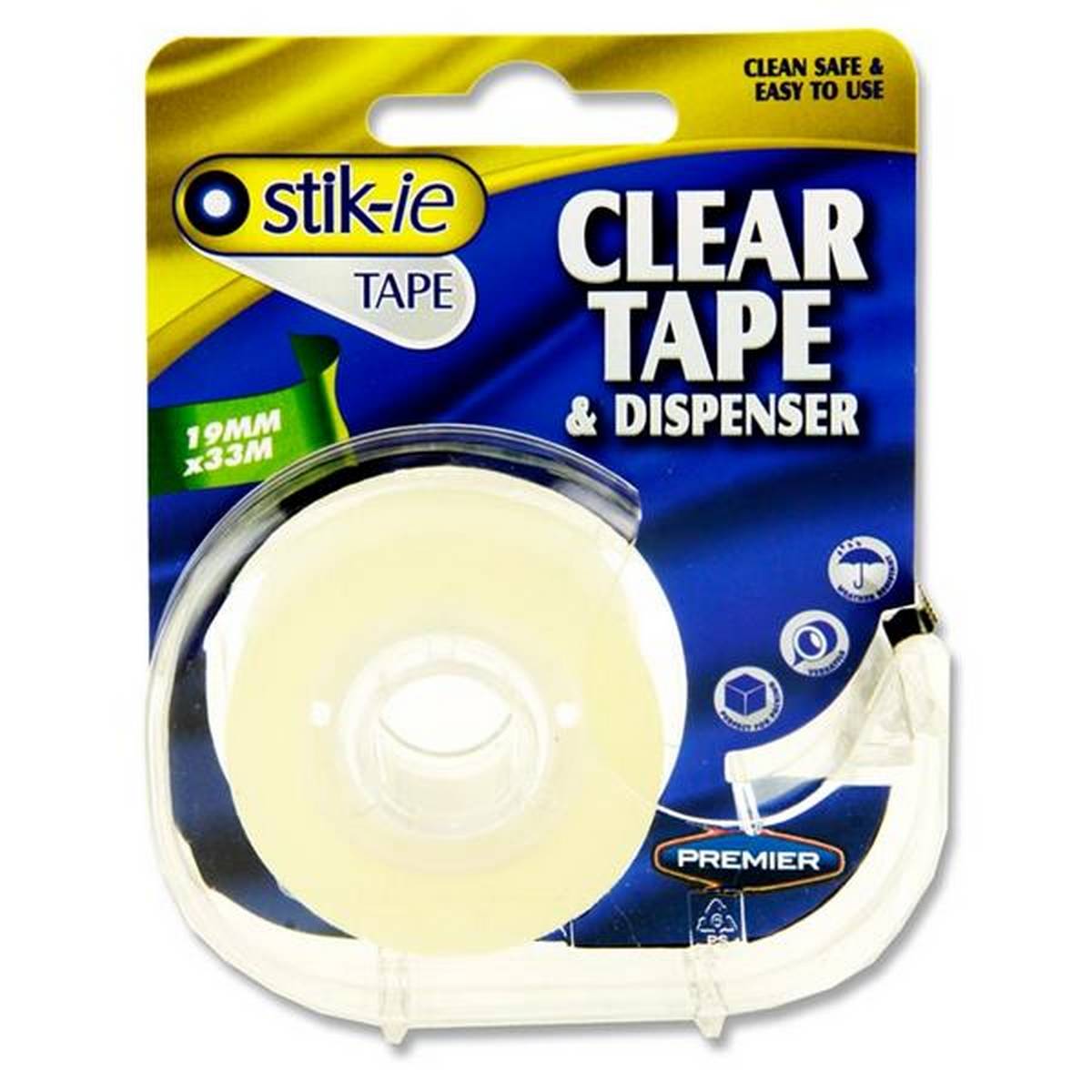 Stik.ie 19Mm X 33M Clear Tape On Dispenser - ABC School Supplies