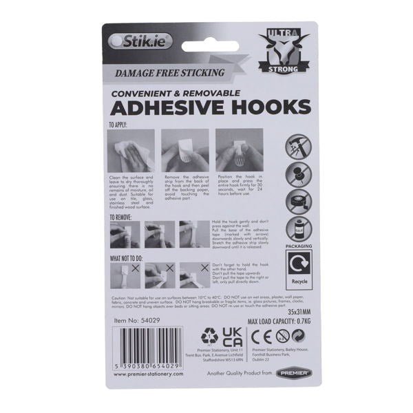 Stik.ie 5 Pack Removable Adhesive Hooks - 35x31mm - ABC School Supplies