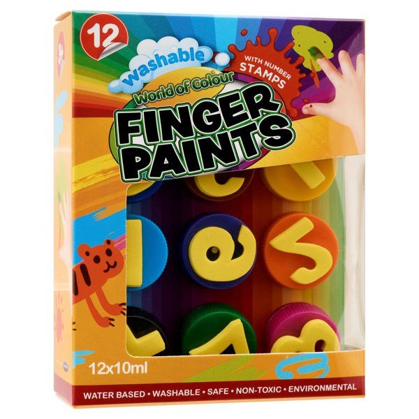 World Of Colour Finger Paints With Numbered Stamps 12X10Ml - ABC School Supplies