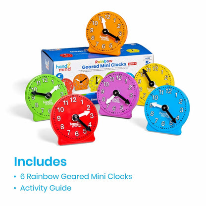Learning Resources Rainbow Geared Mini Clocks, Set of 6