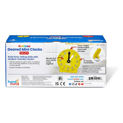 Learning Resources Rainbow Geared Mini Clocks, Set of 6