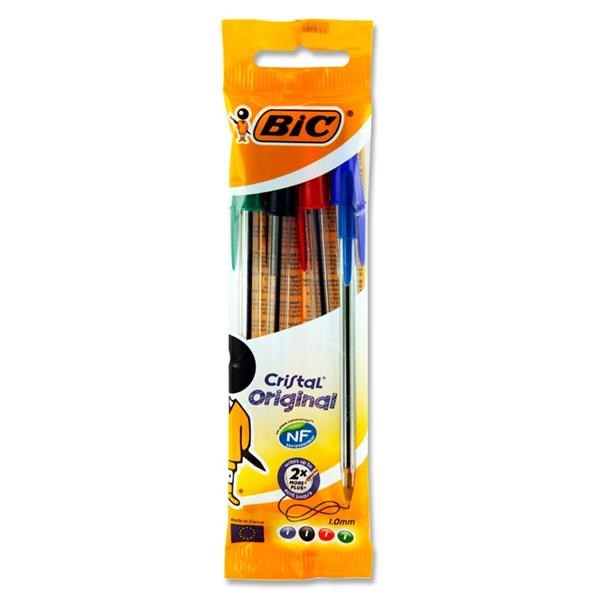 ** **Bic Pkt.4 Cristal Original Ballpoint Pens - Assorted Colours