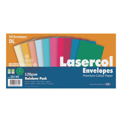 Lasercol 120gsm DL Envelopes - Rainbow Pack of 50