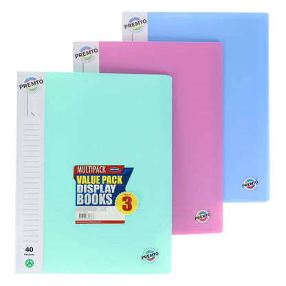 Premto A4 Pastel 40 Pocket Display Book Pack of 3