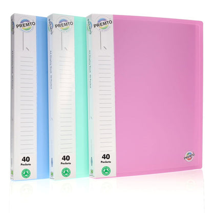 Premto A4 Pastel 40 Pocket Display Book Pack of 3