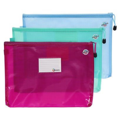 Premto A4+ Extra Durable Mesh Storage Wallet (Pastel Colours) Pack of 3