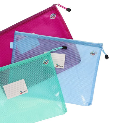 Premto A4+ Extra Durable Mesh Storage Wallet (Pastel Colours) Pack of 3