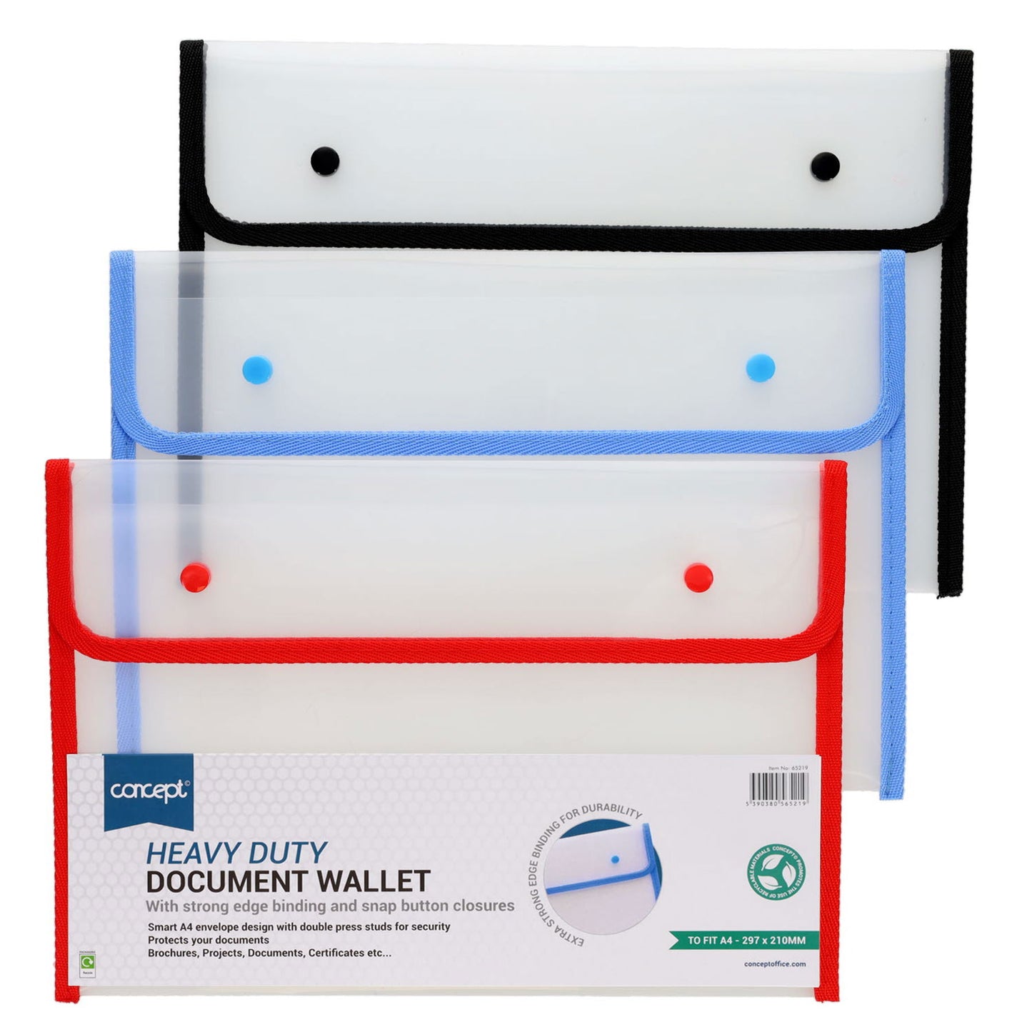 Concept A4 Heavy Duty Button Document Wallet