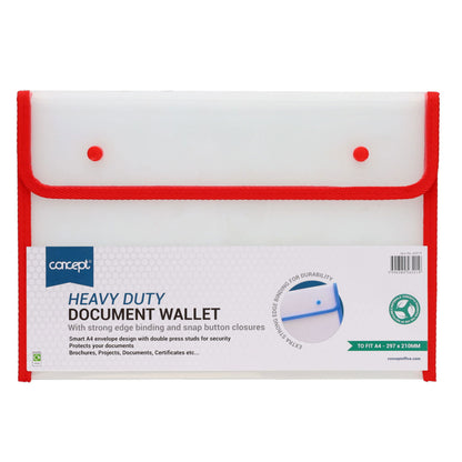 Concept A4 Heavy Duty Button Document Wallet
