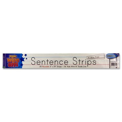 Wipe-off Reusable Sentence Strips 3"x24" - White Pack of 30