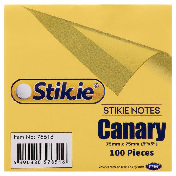 Stik.ie Sticky Notes - Yellow - 75 X 75mm