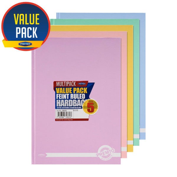** A4 Pastel 160pg Hardcover Notebook - Pack of 5
