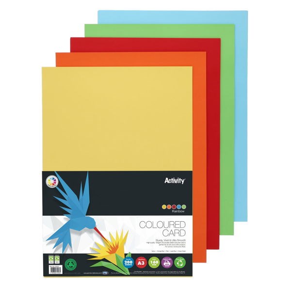 Premier A3 160G Activity Card Rainbow Assorted Colours (Pack Of 200 Sheets)