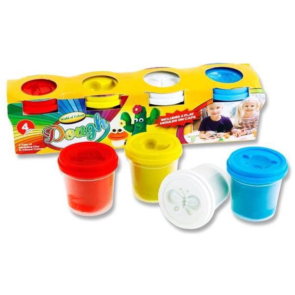 World Of Colour Play Dough With Mould Lids (4X140G Pots) Purple, Pink, Orange & Green