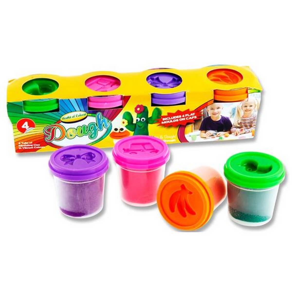 World Of Colour Play Dough With Mould Lids (4X140G Pots) Purple, Pink, Orange & Green