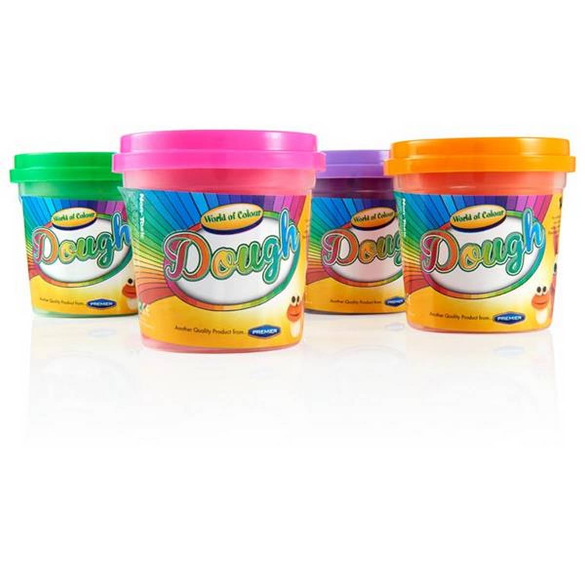 World Of Colour Play Dough With Mould Lids (4X140G Pots) Purple, Pink, Orange & Green