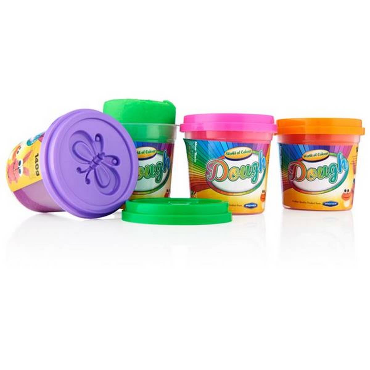 World Of Colour Play Dough With Mould Lids (4X140G Pots) Purple, Pink, Orange & Green