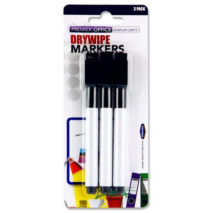 Concept Drywipe Markers Pack Of 3 With Eraser Lid - Black