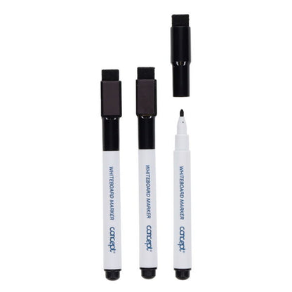 Concept Drywipe Markers Pack Of 3 With Eraser Lid - Black