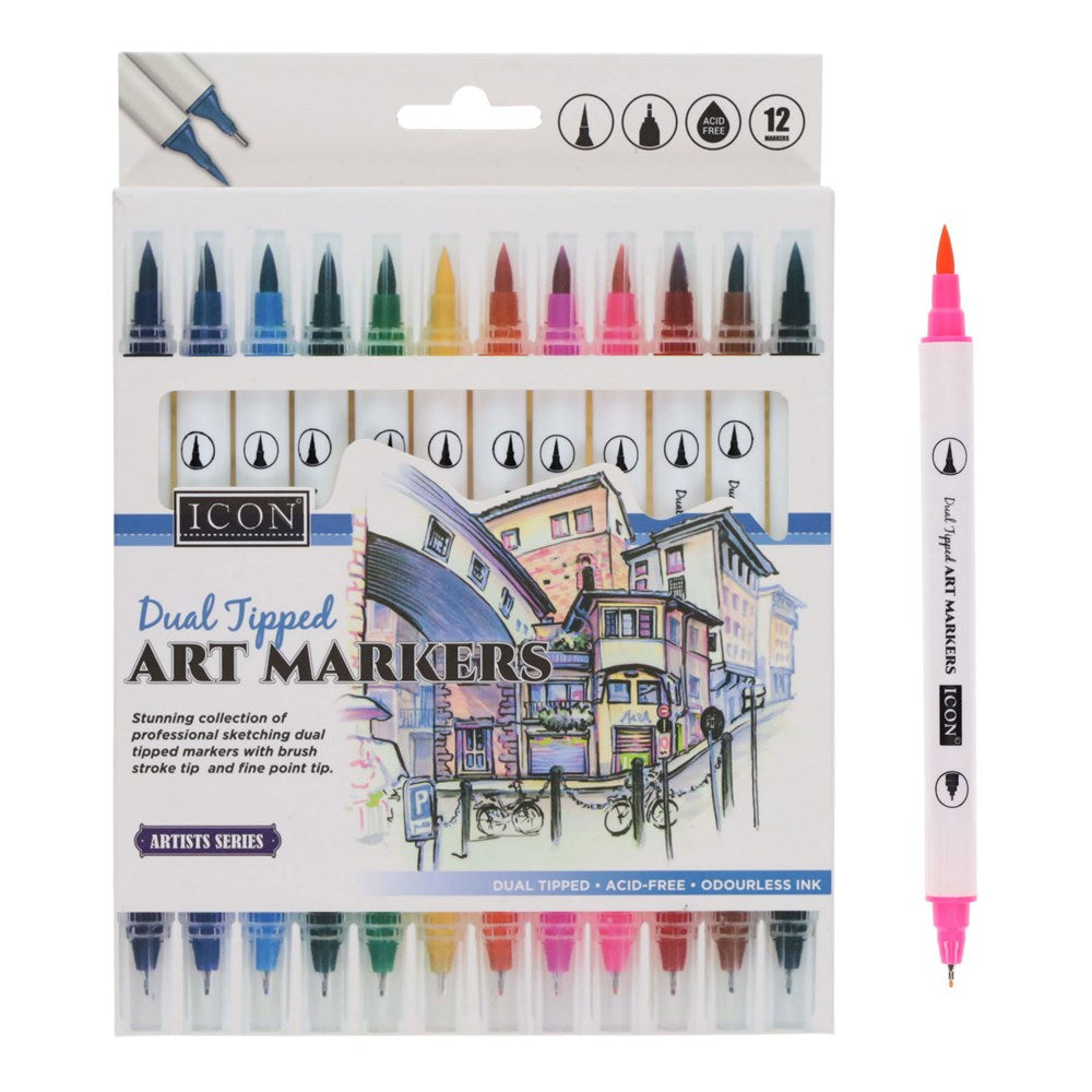 Icon Dual Tipped Art Markers - Pack of 12