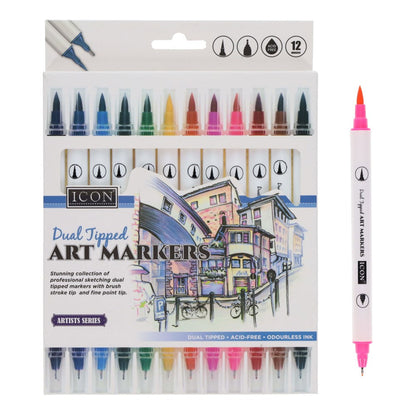 Icon Dual Tipped Art Markers - Pack of 12